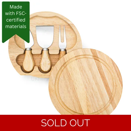 Hevea Wood - Cheeseboard With 3 Tools